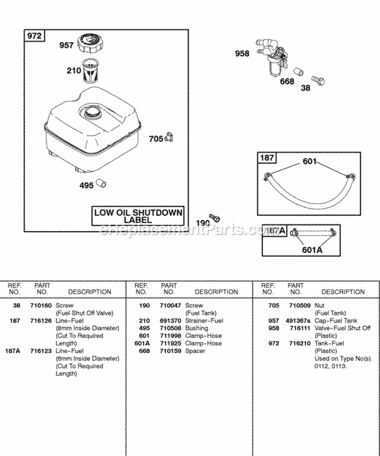 Fuel Supply Diagram and Parts List for 247437-0111-B1  Briggs and Stratton Engine